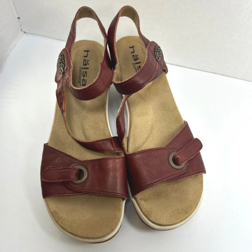 Halsa Cindy Comfort Earthcore Sandals 8 Leather Coastal Grandma Granola Red Boho